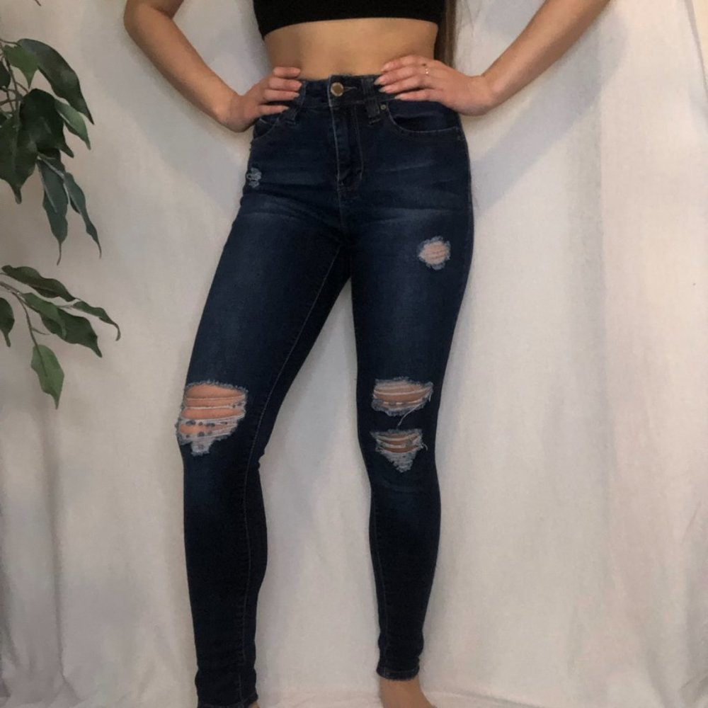 Ripped Skinny Dark Wash Jeans